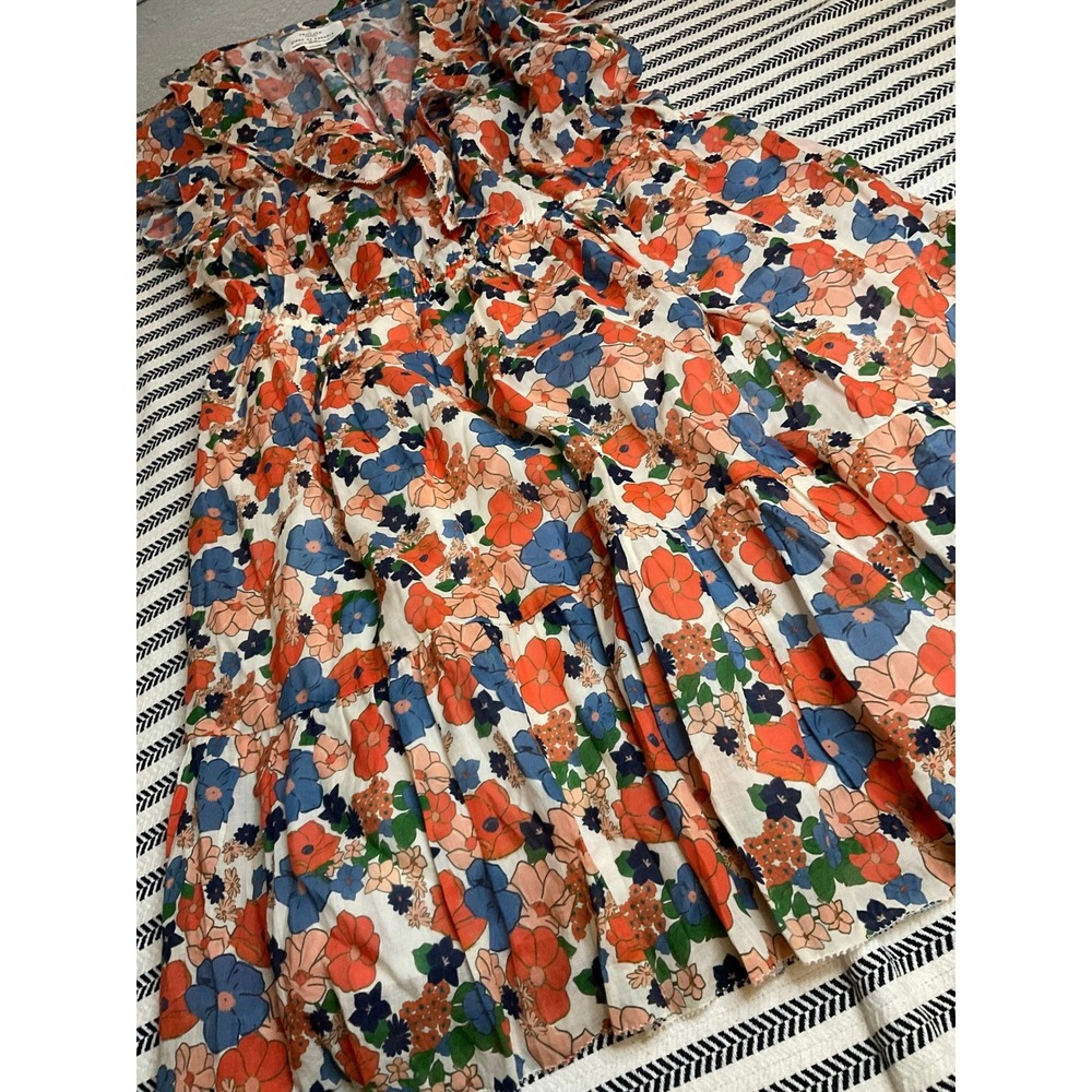Birds of Paradis by Trovata Floral Ruffle V Neck Smocked Waist Dress, Large - Picture 6 of 12